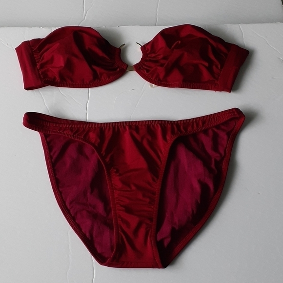 Catriona Anika Swim African Gold Hoop Deep Red Burgundy Bandeau Bikini Set - Picture 2 of 10